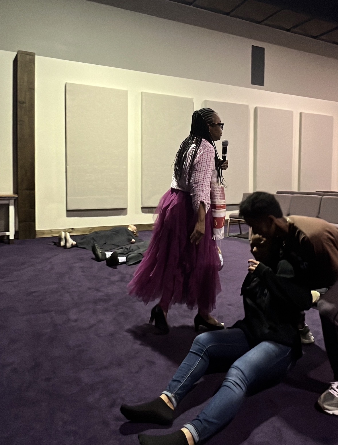 Deliverance ministry on the sanctuary floor